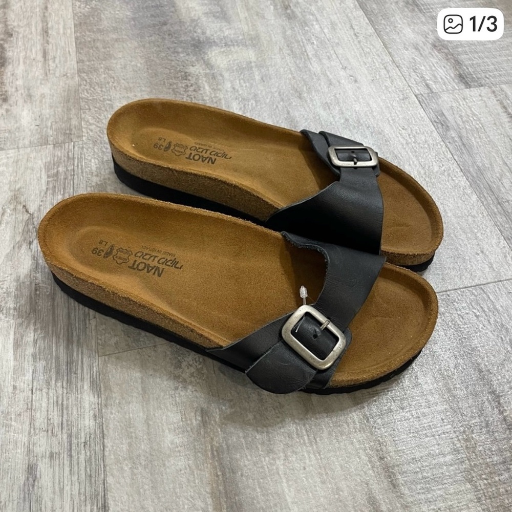 Naot Black Leather Slide Sandals Size 8